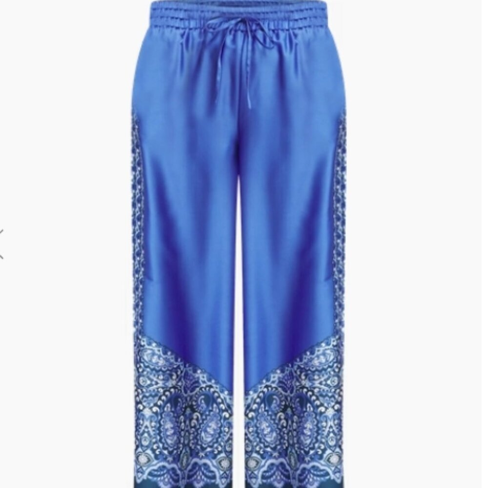 Chico’s Pull-On Paisley Drawstring Cropped Pants – Blue Pearl – 0 (4/6-S) – NWT - Picture 2 of 7
